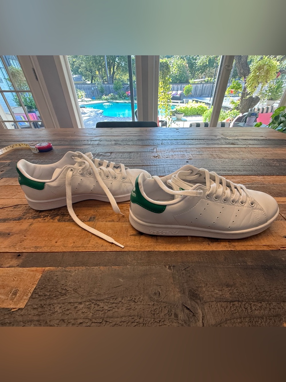 adidas Kids White Sneakers with Green Heel Tab